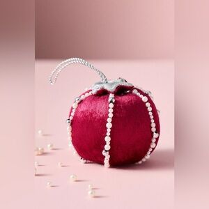 Anthropologie Pomegranate Pearled Velvet Fruit Ornament NWT Light Pink NWT